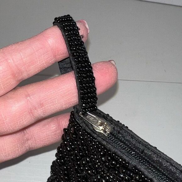 Handcrafted Beaded Clutch Coin Purse Black Statement Bag/Wallet Lipstick Pouch - Picture 8 of 8